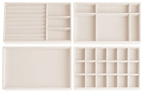 Duscdesp 4 Stuck Schmuckaufbewahrung Schublade, Schmucktablett, SchmuckkäStchen Samt Jewelry Organizer Stapelbar, Schmuck Organizers für Schmuck, Ohrringe, Armband, Ringe Aufbewahrung（Beige）