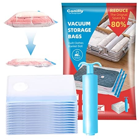 Vakuumbeutel für Kleidung Bettdecken 8 Stück (2 Jumbo, 2 Große, 2 Mittlere, 2 Kleine) 80% mehr Platz sparende Versiegelungsbeutel für Bettdecken Kleidung Decken mit Reise & Haus Handpumpe (8 Sorte)