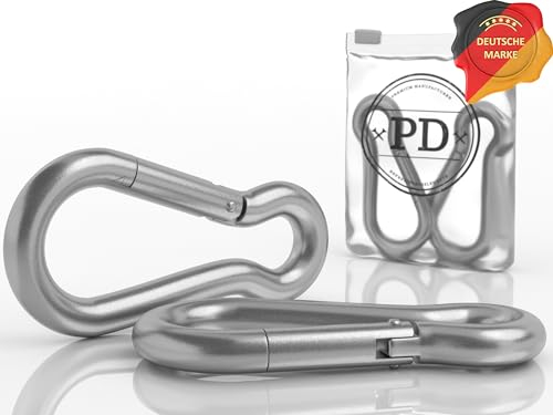 PD® Karabiner Edelstahl 10x100 | Rostfreie Karabinerhaken groß aus Edelstahl A4 V4A | Extrem belastbare Carabiner für Schaukel, Sonnensegel, Hängematte, Schlüsselanhänger & Boot | 5 Stück