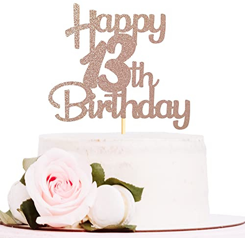 Sotpot 1pack Rose Gold Glitter 13 Cake Topper 13th Birthday Cake Decorations for Birthday Party Anniversary Party Supplies