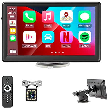 Receptor estéreo inalámbrico portátil para automóvil con Pantalla táctil de 7 Pulgadas Compatible con Apple Carplay y Android Auto Bluetooth/MirrorLink/Transmisor FM/AUX