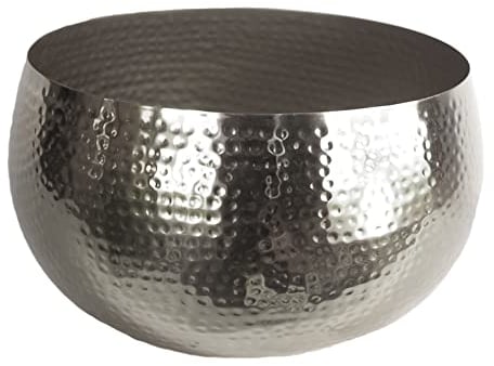 Leaf Grande jardinière en métal martelé à Bord Droit réfléchissant, argenté, Rond de 32 cm