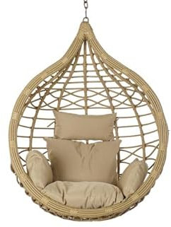 DRW Sillon Colgante de Jardin de Ratan Sintetico Natural 200X100X75 cm
