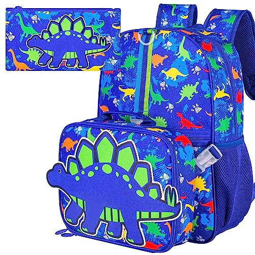 UFNDC 3 Mochilas Escolares de Dinosaurio para Niños, Bolsa de Libros para Niños de 16 Pulgadas con Lonchera, Bolsa Escolar para Niños Pequeños de Primaria