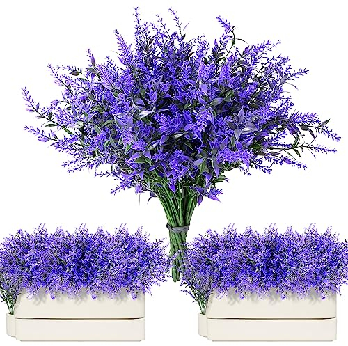 12 Bündel Künstliche Lavendel Blumen, Künstliche Blumen Outdoor Künstliche Kunstblumen Wetterfeste Lavendel UV Beständige Künstliche Lavendel Büsche Kunstblumen für Haus Balkon Hochzeit Garten