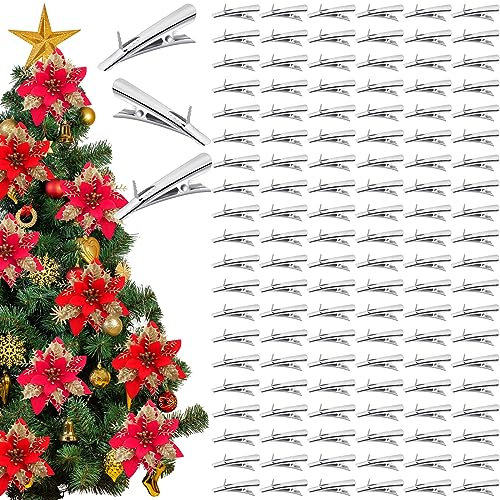 Uiifan 200 Stück Weihnachtsschmuck-Clips, Großpackung 4,5 cm, Alligator-Kerlauge, Metall, Fischmaul-Clip für Weihnachtsstern, Weihnachtsbaum, Kranz, Blumen, Basteln, Dekorationen