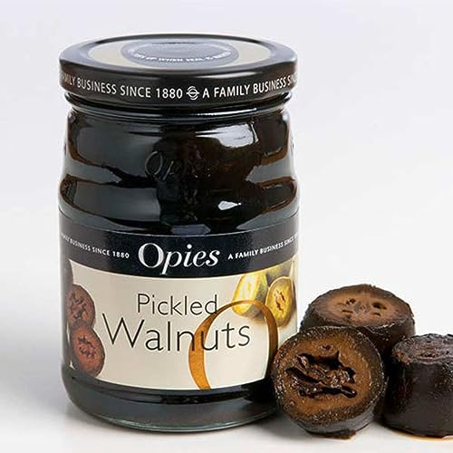 Opies Pickled Walnuts 390 g..Harvested Before Shell Formulation, Cooked & marinated in a Special Malt Vinegar. Serve with Cheese, Cold Meats or as an Ingredient in casseroles & Salads.