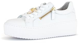 Gabor Damen Low-Top Sneaker, Frauen Halbschuhe,Wechselfußbett,Best Fitting,schnürschuhe,schnürer,Plateausohle,Weiss (Gold),42.5 EU / 8.5 UK