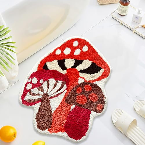 UKELER Kinderteppich, lustig, niedlich, Pilze, Cartoon-Teppich für Kinderzimmer, rutschfester Zottelteppich, ultraweich, waschbar, Badteppich für Badezimmer, Schlafzimmer, Badewanne, Waschbecken,