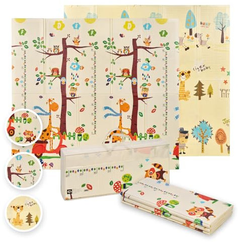 MS Trendy - Tappeto da gioco per bambini, 180 x 200 cm, doppio lato, tappetino molto imbottito (1 cm spesso), pieghevole e con borsa per il trasporto