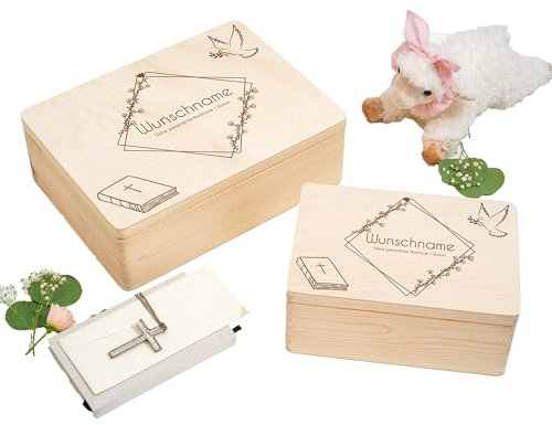 WaldWicht - Personalisierte Erinnerungskiste Erinnerungsbox aus Holz als Geschenk zur Taufe Taufgeschenk Patenkind Babygeschenk zur Geburt Holzkiste für Taufkerze oder Taufkleid Box Kiste aus Holz