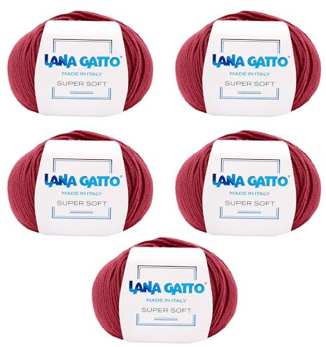Strickgarn 100% reine Merino-Schurwolle Extra-Fine, line Super Soft von Lana Gatto Made in Italy, hochwertiges Garn zum Häkeln und Handstricken, 250g 625 Meter, (Rot - 12246, 5)