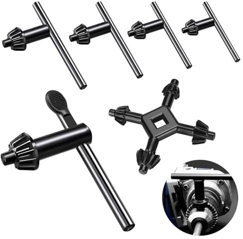 Yauhar 6Pcs Carbon Steel Drill Chuck Key Wrench Set, 3/4 5/8 1/2 3/8 1/4 Electric Drill Clamping Tool and 4 in 1 Steel Drills Chuck Key for Drill Power Tools Accessories