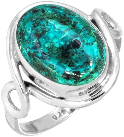 Jeweloporium Blauer Shattuckit Silberring Größe 55 (17,5), 925 Sterling Silber Ring für Damen, Echter ovaler Edelstein Boho Schmuck