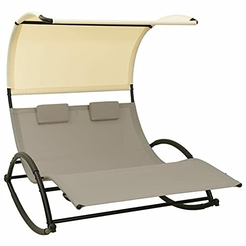 Gecheer Doppelliege Schaukelliege Tagesbett Mit Sonnendach,Doppel Sonnenliege Gartenliege Liege Gartenmöbel Relaxliege 139 x 180 x 170 cm Mit 2 Kissen,Strandliege Freizeitliege Taupe Creme