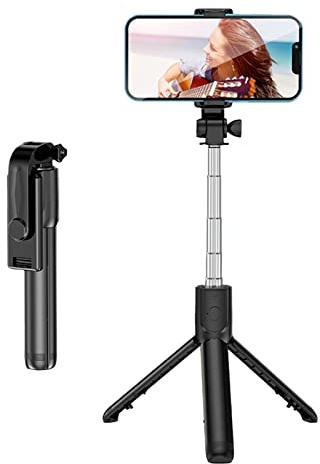 Phone Tripod, 70cm Selfie Stick with Wireless Remote, Portable Extendable Tripod Stand, Compatible with All Cell Phones, for Selfie/Video Recording/Photo/Live Stream/Vlog (Black)