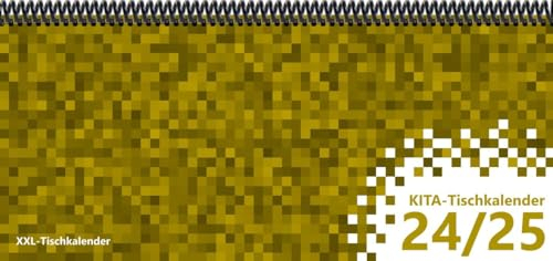 KiTa - Tischkalender 2024/25: XXL-Tischkalender, Bunt-Kalender Pixel gelb 14,5 x 32,5 cm