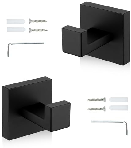 SHENGYIG 2 Piezas Ganchos de Pared en Acero Inoxidable, Ganchos para Toallas y Ropa, Diseño Moderno y Sencillo con Accesorios de Montaje, Ideal para Balcón, Baño y Salón