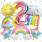 Luftballon Regenbogen Deko 2. Geburtstag Mädchen, Regenbogen Sonne Folie Luftballons, Regenbogen Sterne und Zahl 2 Folienballon für 2 Jahr Mädchen Geburtstagsdeko Regenbogen Kindergeburtstag Deko
