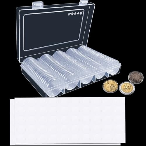 HNBTX Rangement Pieces de Monnaie, Classeur Piece 2 Euros,100 Pcs Rangements pour Pièces de Monnaie,Capsules de Monnaies avec Joint de Protection en EVA pour Collecte et Stockage de Monnaies