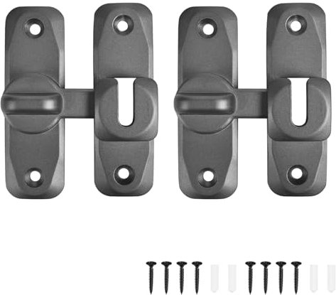 90/180 Degree Door Lock, 2PCS Barn Door Lock Safety Sliding Barn Door Lock Security Door Latch Small Gate Latches Hardware for Barn, Garden, Bathroom, Cabinet, Window, Sliding Door-Gun Grey