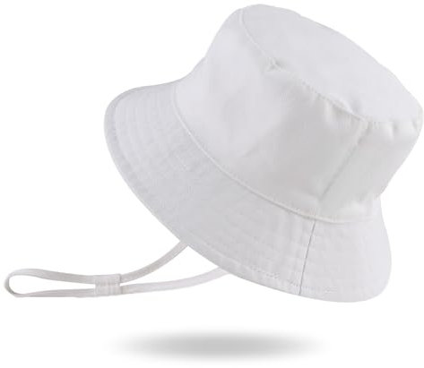 XIAOHAWANG Baby Sonnenmütze Jungen Sonnenhut UV Schutz Baby Mädchen Mütze Sommer Atmungsaktiv Kinder Fischerhut Mit Mesh-Futter(Weiß, 44CM(0 à 3 Mois))