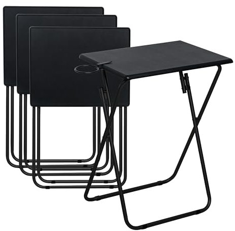 LOFTEY Tv Trays Set of 4, Folding TV Dinner Tray, Portable TV Tables for Living Room for Eating, Heavy Duty Foldable Side Table for Eating on Couch&Sofa, Black
