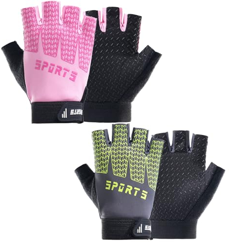Senyanoe 2 paia di guanti da ciclismo per bambini, per ragazzi e ragazze, senza dita, per bambini, sport all'aria aperta, 4-8Y