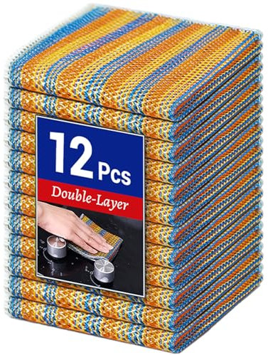 Wangjinpeng 12 paños de cocina multiusos de alambre de acero antiarañazos – Paños reutilizables de secado rápido sin olor para platos, paños de limpieza de cocina para utensilios de cocina, fregaderos