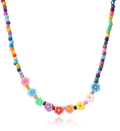 SULIUDAJI Bunte Perlenkette, Boho Strand Perlen Halskette, Bunte Perlen-Pflaumenblüten-Halskette Für Damen Mädchen Schmuck