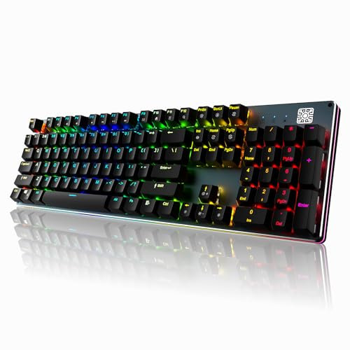 Black Emblem Teclado mecánico para juegos con retroiluminación LED, con cable, teclado mecánico de 104 teclas, teclado mecánico totalmente programable, teclado de tamaño completo para Xbox PS5 (azul)