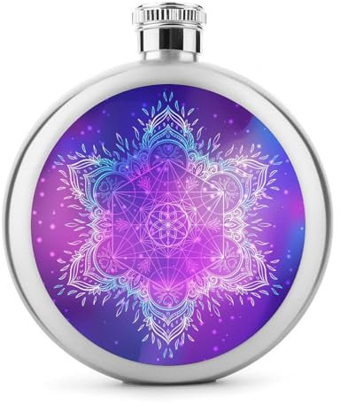 Flacon De Hanche En Acier Inoxydable Mandala Violet Flasque À Alcool Bouteille De Whisky De Poche Pour Vodka Rum 9x9cm