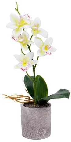 Emyimom Künstliche Orchidee, Kunstblume Schmetterling Orchidee mit Vase Hochzeit Garten Inneneinrichtungen,33cm (weiß)