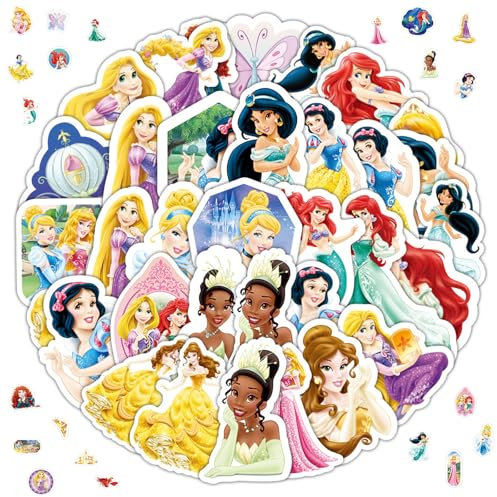 Prinzessin Aufkleber, 100 Stück Princess Stickers, Prinzessin Sticker Set, Cute Stickers Mädchen, Cartoon Anime Aufkleber, Laptop Skateboard Koffer Wasserdicht Vinyl Aufkleber, für Kinder Erwachsene