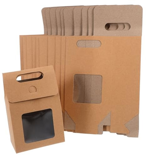 Operitacx Cookie Boxes Window Kraft Bags Handles Candy Party Bags Kraft Paper Bags for Food Sustainable Packaging
