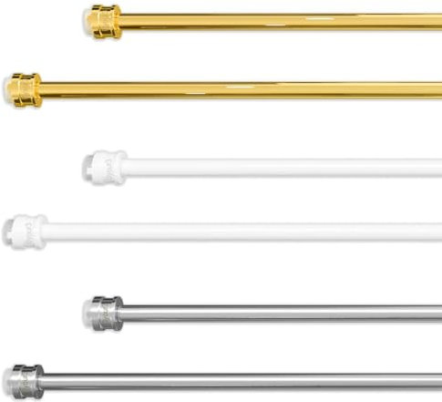 Byour3 - Set Bastoni per Tende a Vetro Finestre NUOVA GENERAZIONE Bacchetta a pressione Asta per tende da Interni pali per tendine Porta Cucina Bagno Sala Camera Universali (Oro da 61 a 110 cm)