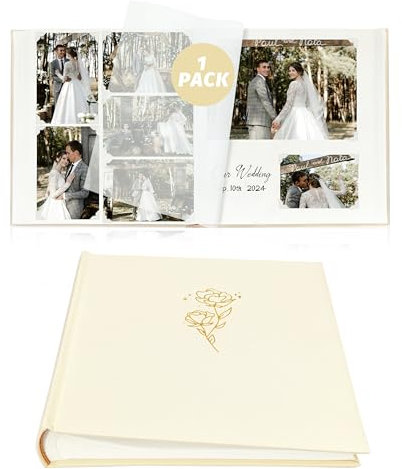 Album photo à personnaliser soi-même avec feuilles de protection en cristal - Espace pour 500 photos - Album photo géant kuword - Grand format - 100 pages - 29,5 x 33 cm - Pour bibliothèque - Beige