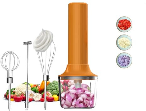 4-in-1 Handmixer, Elektrischer Schneebesen, Kleiner Kabelloser Stabmixer, Wiederaufladbarer Tragbarer Milchaufschäumer für Kaffee, Matcha, Mini Zwiebelhacker 300ML, 4-Gang-Handmixer