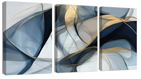 ZQQART Abstraktes Wandbild in Blau und Gold 3 Tafeln Marmor Leinwandmalerei Kunst Wohnzimmer Zuhause abstrakte Tinte Wandbild Wohnzimmer Schlafzimmer Dekor(Blau,30x40cmx3 Pieces)