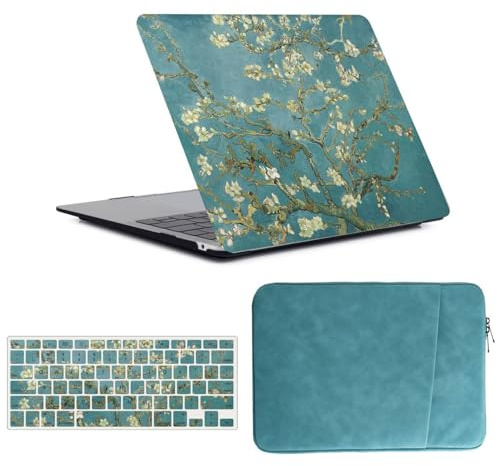 FFBOFFC Cover Compatibile con MacBook Pro 13 Pollici 2020 2019 2018 2017 2016 Modello A2338 A2289 A2251 A2159 A1989 A1708 A1706, Custodia Rigida Pelle & Borsa & Copritastiera, Fiore di pera