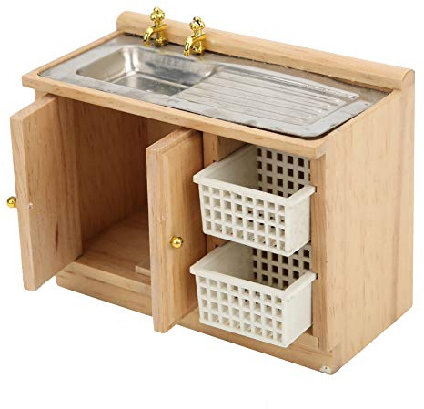 1/12 Puppenhausmöbel, 1:12 Puppenhaus, Miniaturmöbel, Modell, Küche, Geschirrspülentisch mit Körben