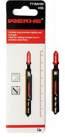 T118AHM Lame de scie sauteuse WERHE® pour la coupe du métal - pour une coupe précise des tôles fines (1,6-3,2mm) - lame de scie à métaux pour scie sauteuse à queue en T
