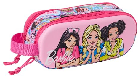 safta Barbie 3D Doppelmäppchen, 3D-Federmäppchen, für Kinder, ideal für Kinder im Schulalter, bequem und vielseitig, Qualität und Widerstandsfähigkeit, 21 x 6 x 8 cm, Rosa, M, Casual