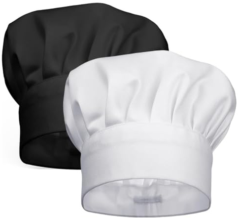 Frdelma Kochmützen,2 Stück Unisex Koch Hut 22cmVerstellbar Kochhut Baumwolle Kochhüte für Küche Hausarbeit Restaurant Catering Kochparty(Schwarz + Weiß)