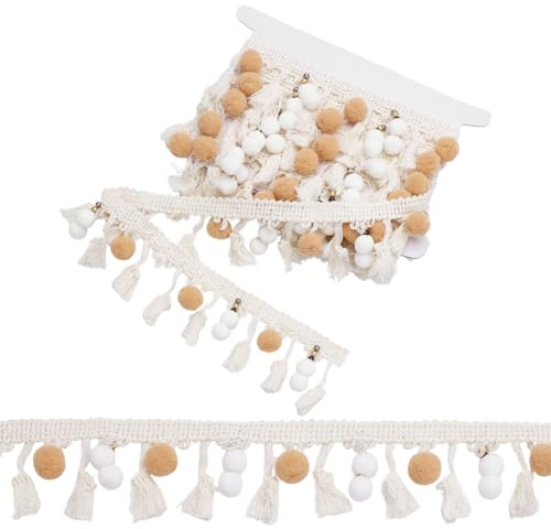 PH PandaHall 2.7m Pom Poms Kugeln Fransen Trim Boho Quaste Spitze Band Vintage Quaste Fransen Trim für Hochzeit DIY Kleidung Craft Home Party Dekoration Vorhang Kissen Lampe 60-65mm