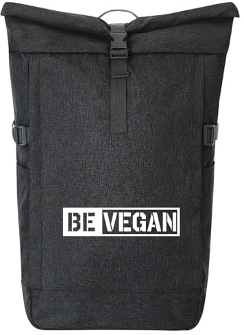 Huuraa Kurierrucksack Be Vegan Modern 30-44 Liter Black Melange Fairtrade Rolltop Rucksack Geschenkidee