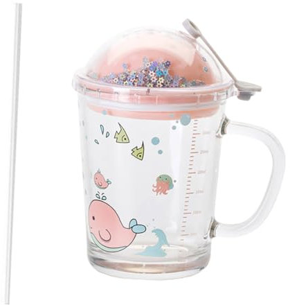 Luxshiny Japanese Style Glass Straw Cup Drinking Bottle for Water Bottle with Lid Easy to Clean for Juice Milk and Water