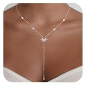 RIXERKOC Collier Longue en Y pour Femme, Colliers Lariat Plaqué Or 14k avec pendentif en Forme de Soleil Collier en Cristal or en Y Cadeau Bijoux pour la Fête des Mères