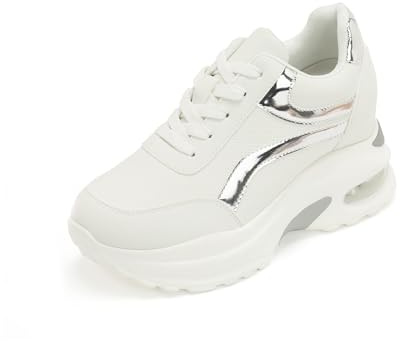 JOMIX Zapatillas Mujer de Cuñas Casual Sneakers con Amortiguación de Aire Zapatos Wedge Plataforma Moda Deportivas (WCC250132, Blanco, 38 EU)