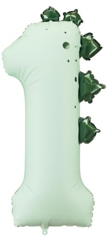 Green Number 1 Dinosaur Foil Balloon, Kids’ 1st Birthday Party Decoration, Large Dino Balloon, Jungle or Jurassic Themed Birthday